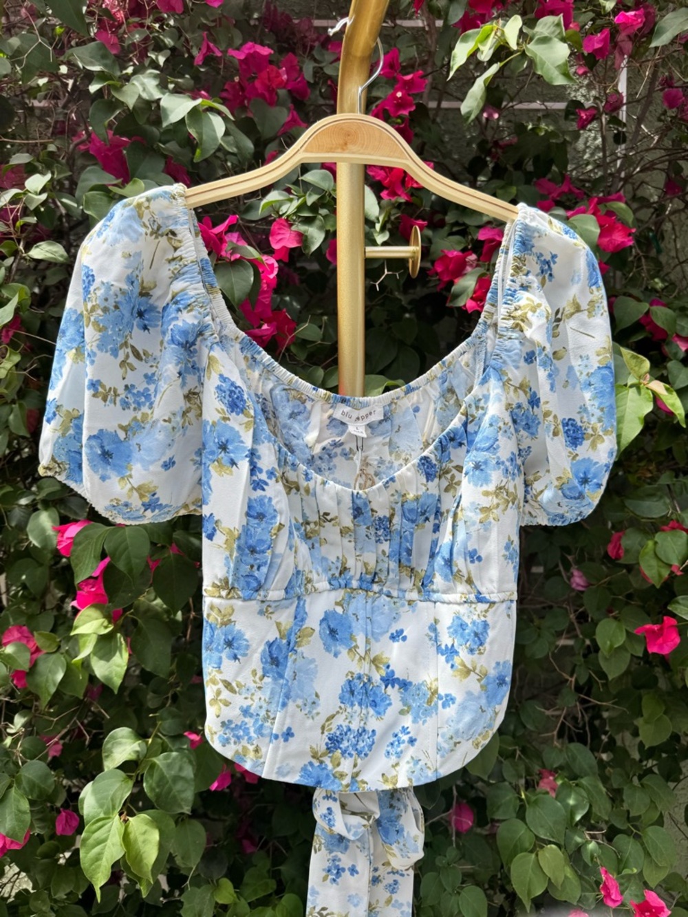 Blue Floral Corset Women's Top